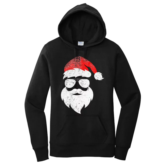 Christmas Santa Claus Face Sunglasses with Hat Beard Women's Pullover Hoodie