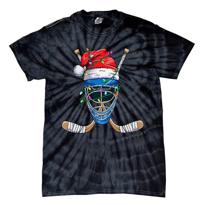 Christmas Santa Claus Player Ice Hockey Funny Tie-Dye T-Shirt