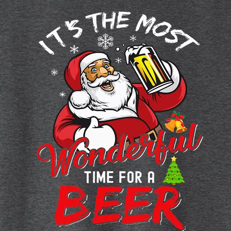 Christmas Santa Claus Drinking Beer Wonderful Time Women's Crop Top Tee