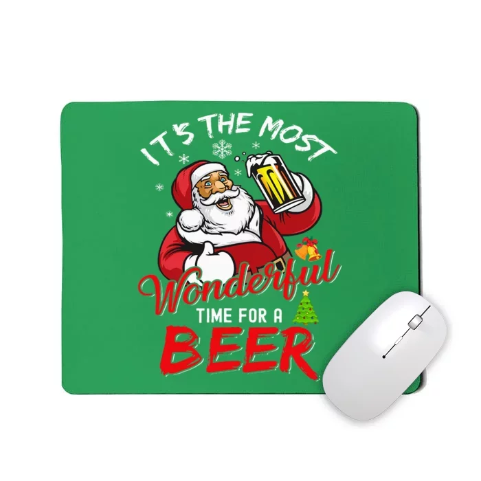 Christmas Santa Claus Drinking Beer Wonderful Time Mousepad