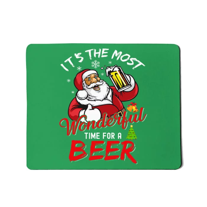 Christmas Santa Claus Drinking Beer Wonderful Time Mousepad