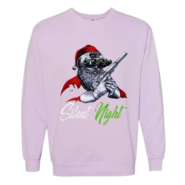 Christmas Santa Claus Guns Silent Night Santa Garment-Dyed Sweatshirt