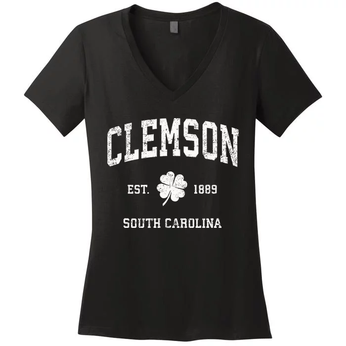 Clemson South Carolina Vintage Shamrock Sports Women's V-Neck T-Shirt