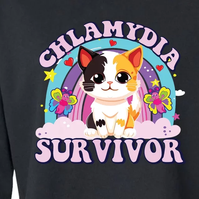 Chlamydia Survivor Cat Meme Funny Cropped Pullover Crew