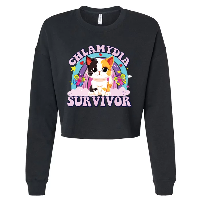 Chlamydia Survivor Cat Meme Funny Cropped Pullover Crew