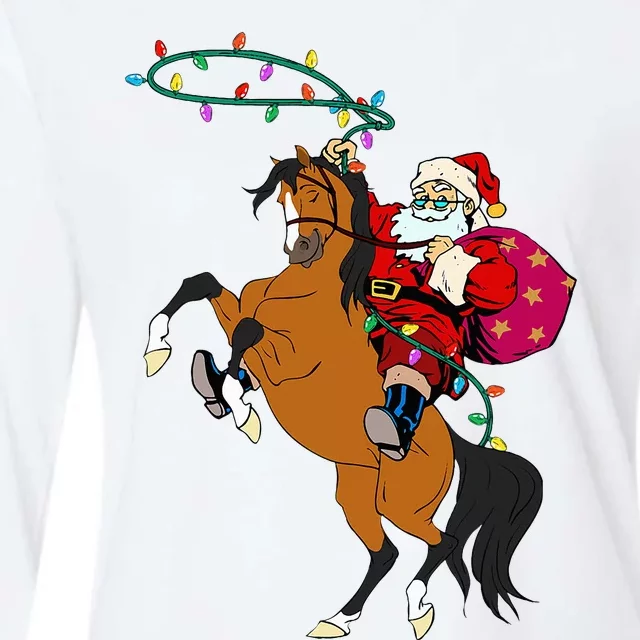 Cowboy Santa Claus Riding A Horse Christmas Cowboy Womens Cotton Relaxed Long Sleeve T-Shirt