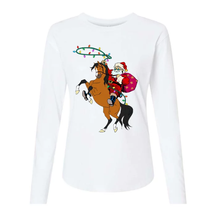 Cowboy Santa Claus Riding A Horse Christmas Cowboy Womens Cotton Relaxed Long Sleeve T-Shirt