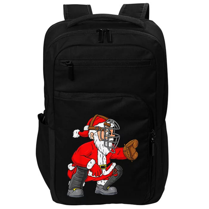 Christmas Santa Claus Baseball Catcher Xmas Impact Tech Backpack