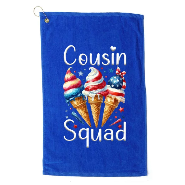 Cousin Squad Crew 4th Of July Ice Cream Us American Flag Gift Platinum Collection Golf Towel