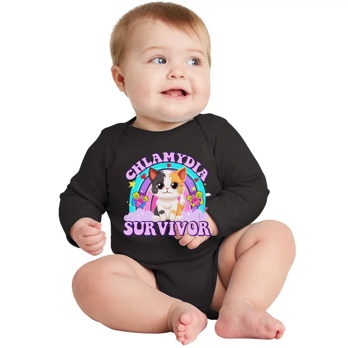 Chlamydia Survivor Cat Meme Funny Shirts For Adult Humor Baby Long Sleeve Bodysuit