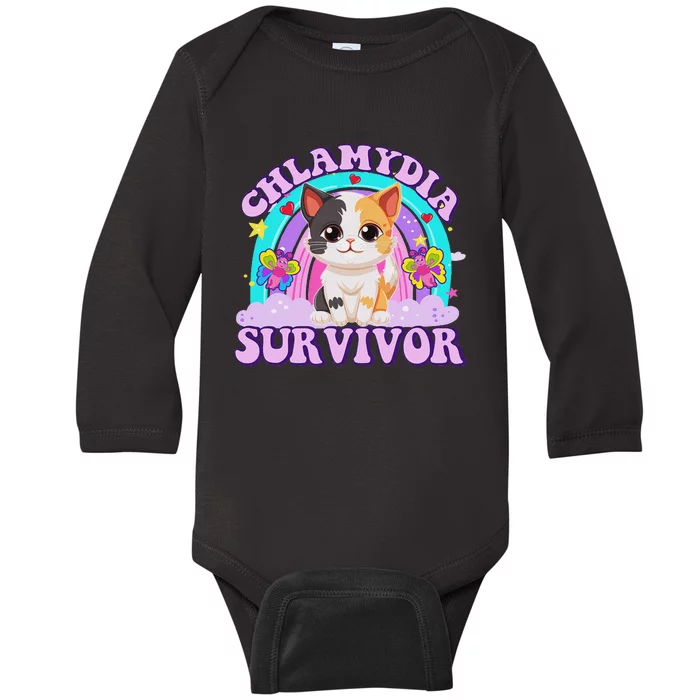 Chlamydia Survivor Cat Meme Funny Shirts For Adult Humor Baby Long Sleeve Bodysuit