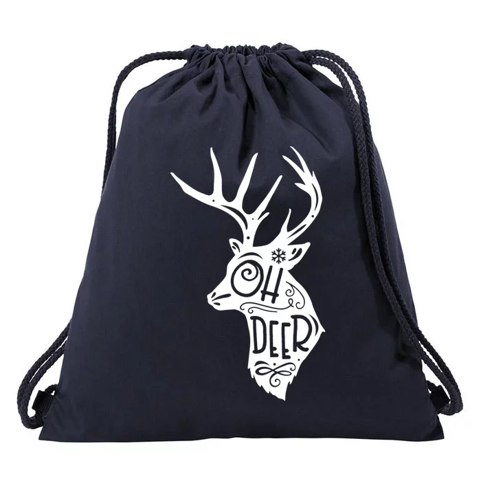 Christmas Snowflake Cute Deer Oh Reindeer Print Cool Gift Drawstring Bag