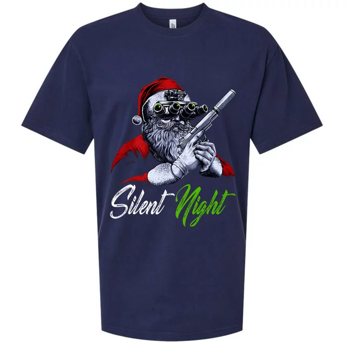 Christmas Santa Claus Guns Silent Night Santa Sueded Cloud Jersey T-Shirt