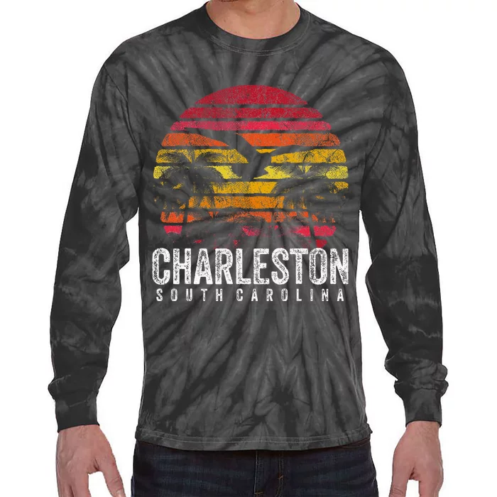 Charleston South Carolina Retro 70s 80s Style Tie-Dye Long Sleeve Shirt