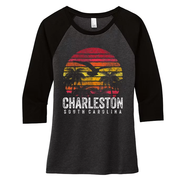 Charleston South Carolina Retro 70s 80s Style Women's Tri-Blend 3/4-Sleeve Raglan Shirt