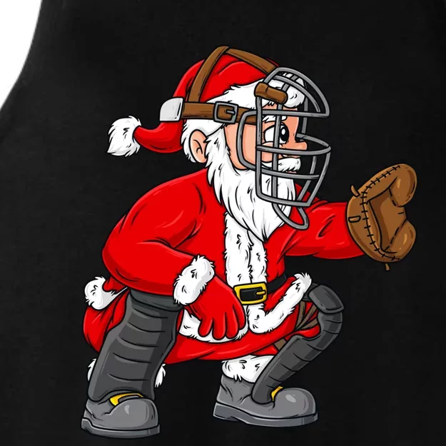 Christmas Santa Claus Baseball Catcher Boy Girl Xmas Ladies Tri-Blend Wicking Tank