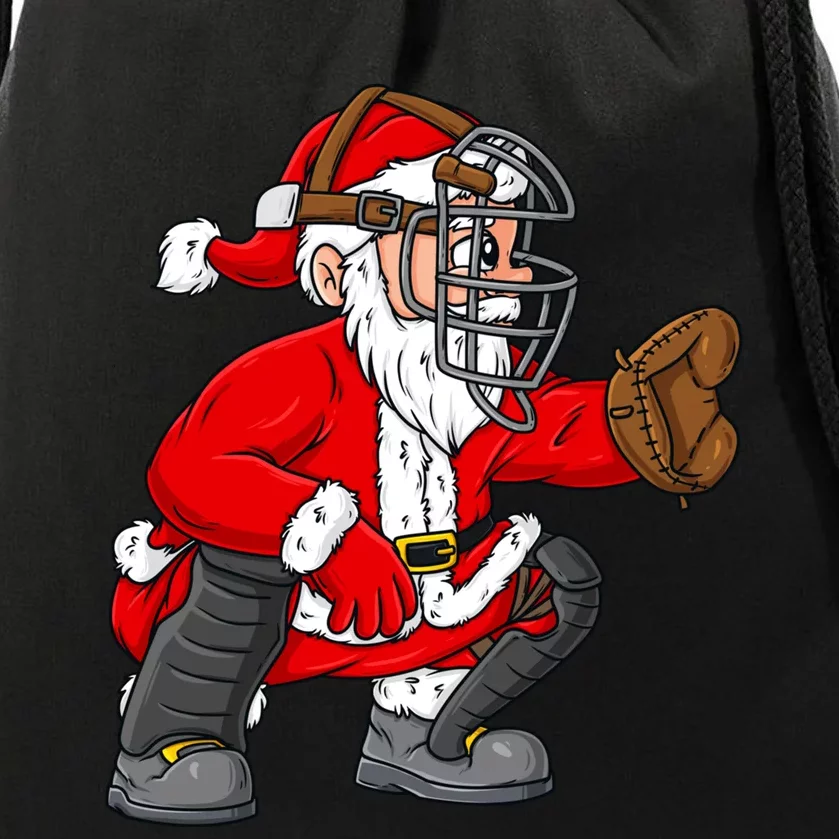 Christmas Santa Claus Baseball Catcher Boy Girl Xmas Drawstring Bag