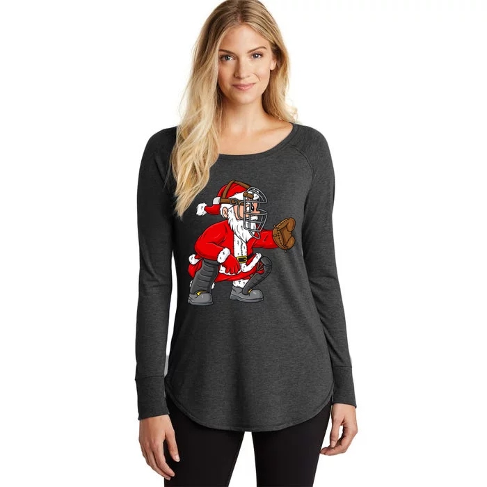 Christmas Santa Claus Baseball Catcher Boy Girl Xmas Women's Perfect Tri Tunic Long Sleeve Shirt