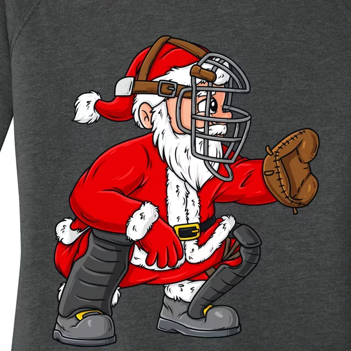 Christmas Santa Claus Baseball Catcher Boy Girl Xmas Women's Perfect Tri Tunic Long Sleeve Shirt