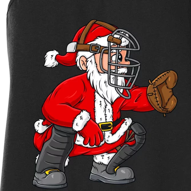 Christmas Santa Claus Baseball Catcher Boy Girl Xmas Women's Racerback Tank