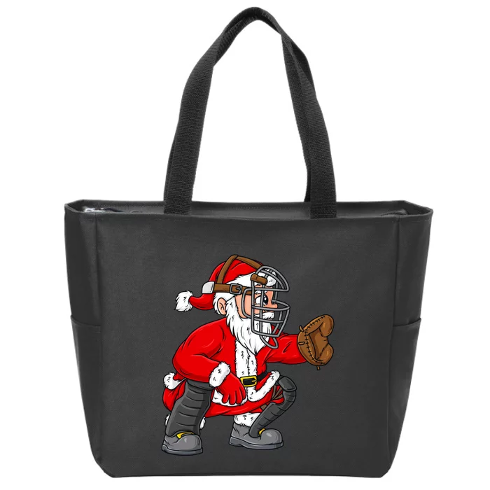 Christmas Santa Claus Baseball Catcher Boy Girl Xmas Zip Tote Bag