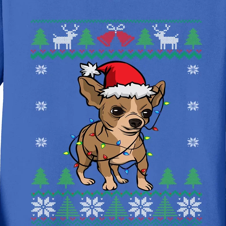 Chihuahua Santa Claus Hat And Lights Chihuahua Ugly Christmas Funny Gift Kids Long Sleeve Shirt