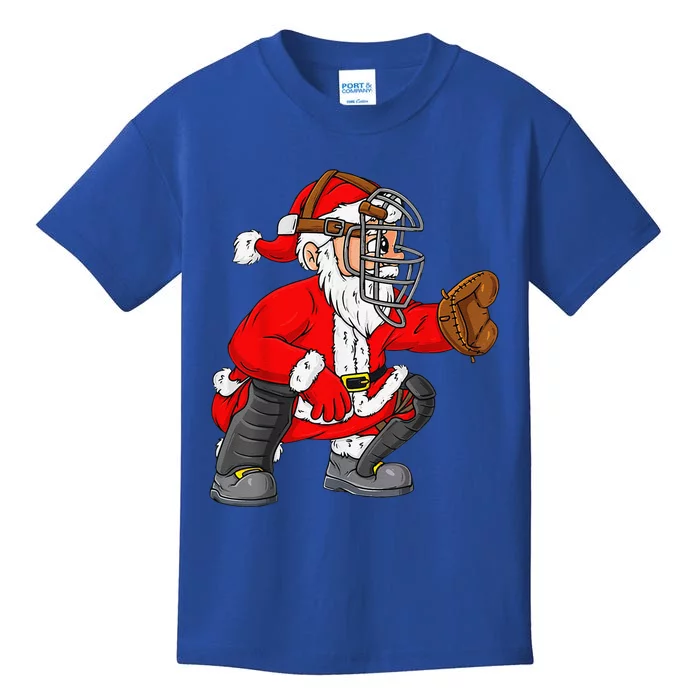 Christmas Santa Claus Baseball Catcher Xmas Kids T-Shirt