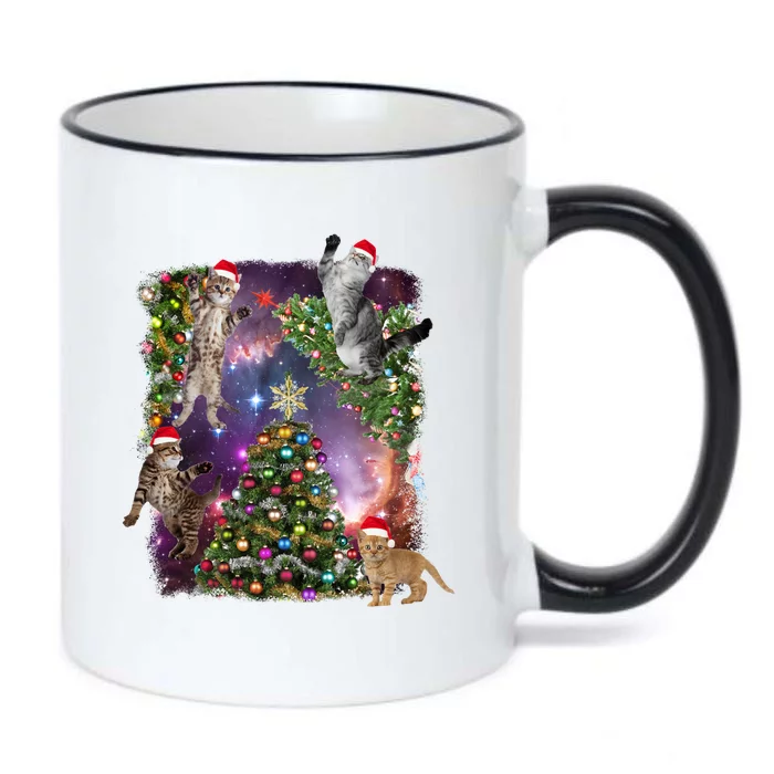 Christmas Space Cats Black Color Changing Mug