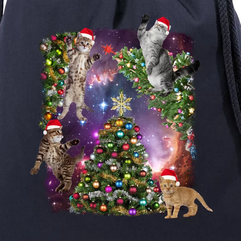 Christmas Space Cats Drawstring Bag