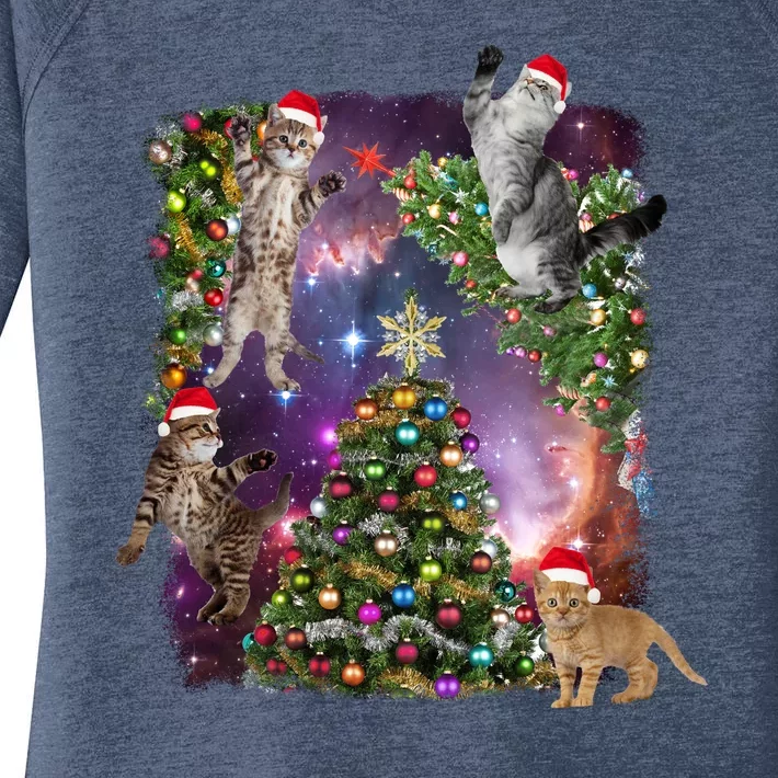 Christmas Space Cats Women's Perfect Tri Tunic Long Sleeve Shirt