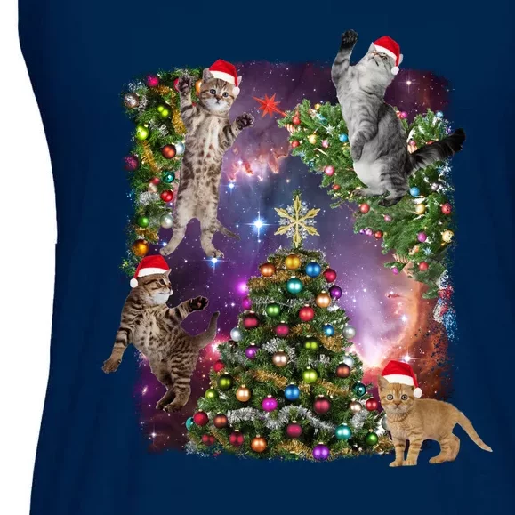 Christmas Space Cats Ladies Essential Flowy Tank