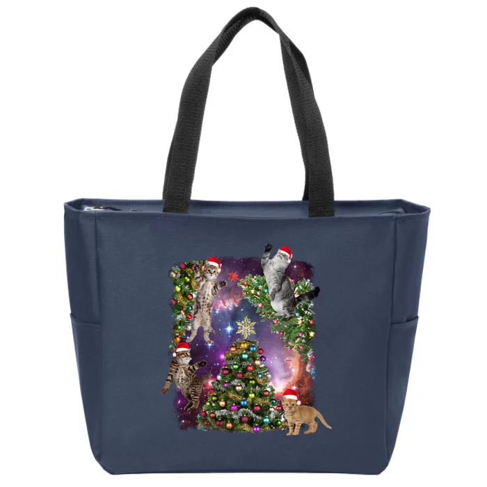 Christmas Space Cats Zip Tote Bag