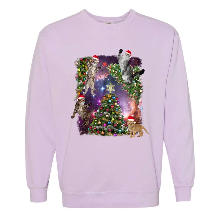 Christmas Space Cats Garment-Dyed Sweatshirt