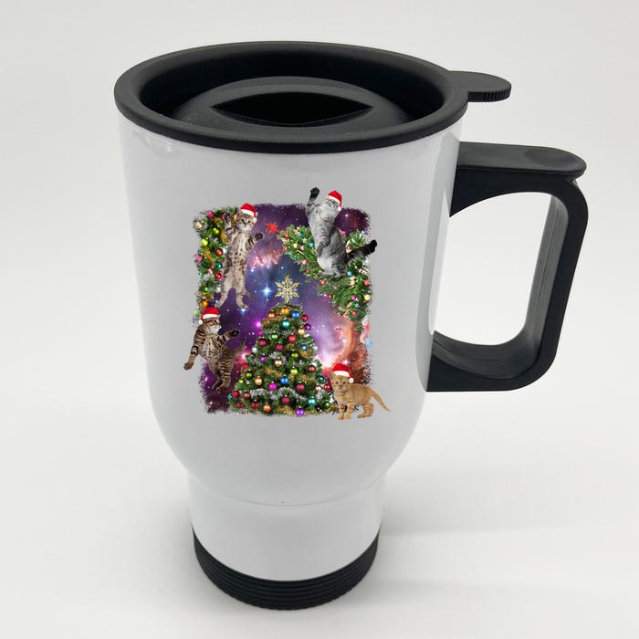 Christmas Space Cats Front & Back Stainless Steel Travel Mug