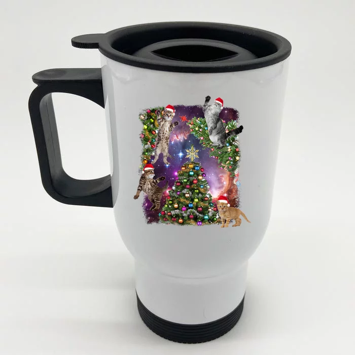 Christmas Space Cats Front & Back Stainless Steel Travel Mug