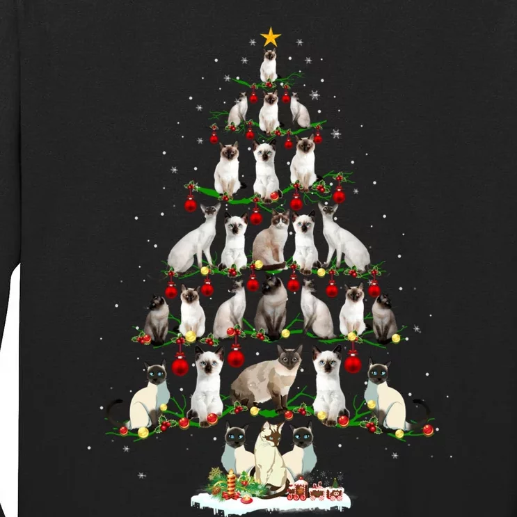 Cute Siamese Cats Tree Merry Christmas Cat Lover Gift Tall Long Sleeve T-Shirt