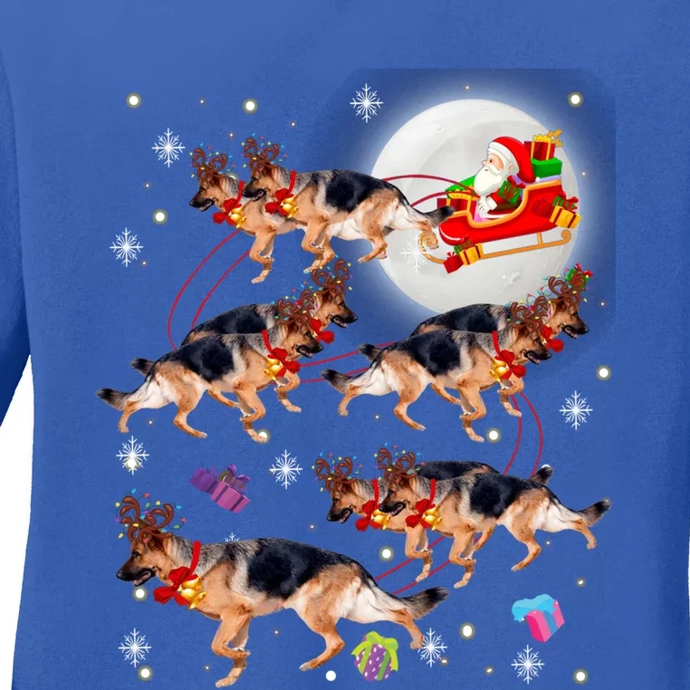 Christmas Santa Claus Riding Ger Shepherd Xmas Pajamas Gift Ladies Long Sleeve Shirt