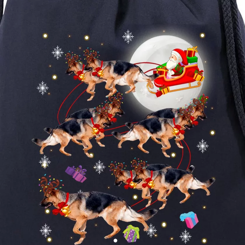 Christmas Santa Claus Riding Ger Shepherd Xmas Pajamas Gift Drawstring Bag