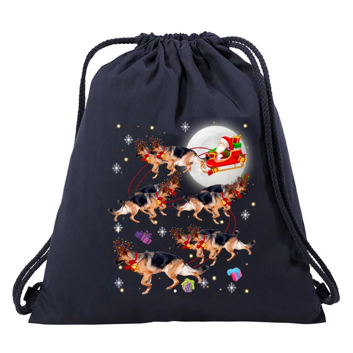 Christmas Santa Claus Riding Ger Shepherd Xmas Pajamas Gift Drawstring Bag