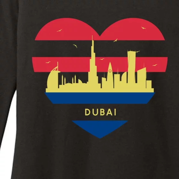 City Skyline Cityscape Heart Shape Birds Flying Dubai Gift Womens CVC Long Sleeve Shirt