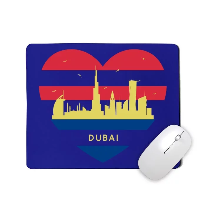 City Skyline Cityscape Heart Shape Birds Flying Dubai Gift Mousepad