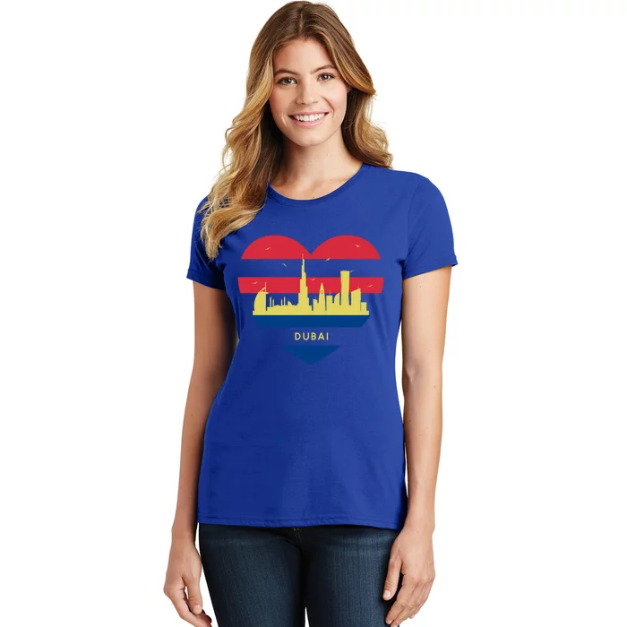 City Skyline Cityscape Heart Shape Birds Flying Dubai Gift Women's T-Shirt