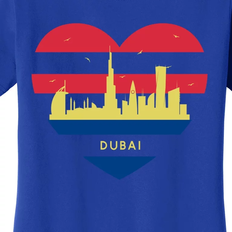 City Skyline Cityscape Heart Shape Birds Flying Dubai Gift Women's T-Shirt