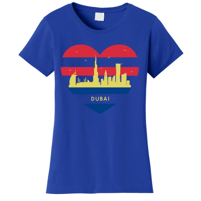 City Skyline Cityscape Heart Shape Birds Flying Dubai Gift Women's T-Shirt