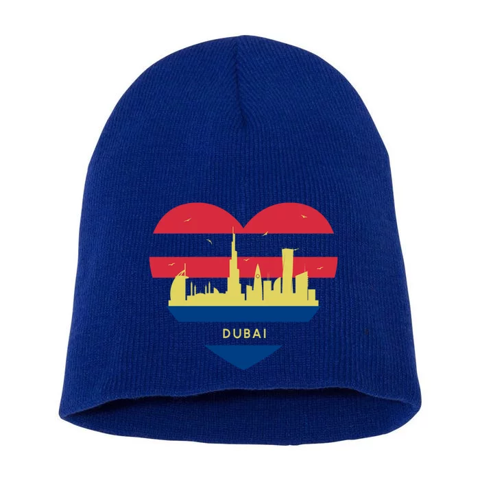 City Skyline Cityscape Heart Shape Birds Flying Dubai Gift Short Acrylic Beanie