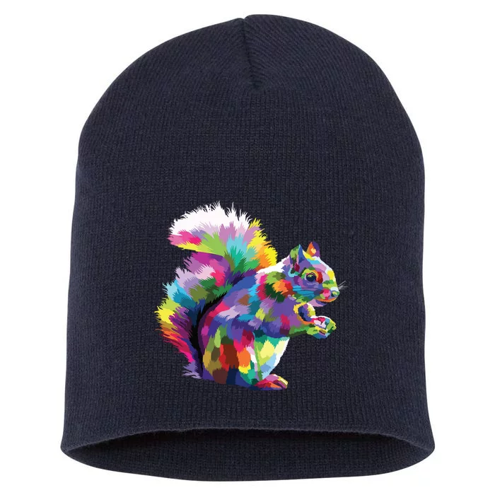 Cute Squirrel Colorful Polygonal Sciuridae Pop Art Escurel Short Acrylic Beanie