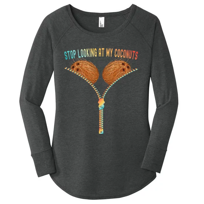 Colorful Summer Coconut Bra Stop Looking At My Coconuts Women's Perfect Tri Tunic Long Sleeve Shirt