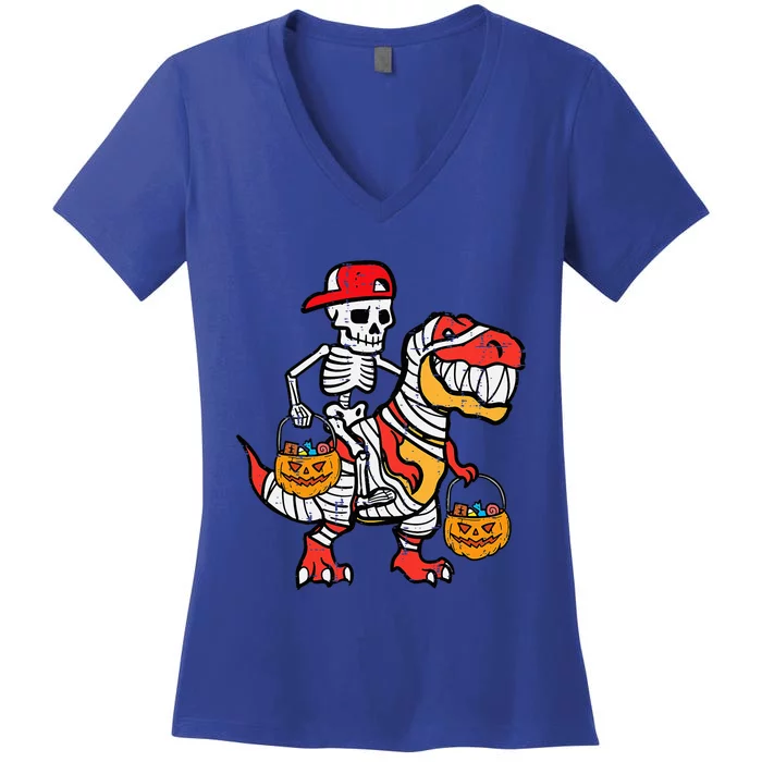 Cool Skeleton Cap Dino Mummy Halloween Women's V-Neck T-Shirt