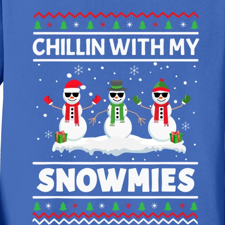 Christmas Snow Chillin With My Celebrating Snowmies Funny Gift Kids Long Sleeve Shirt