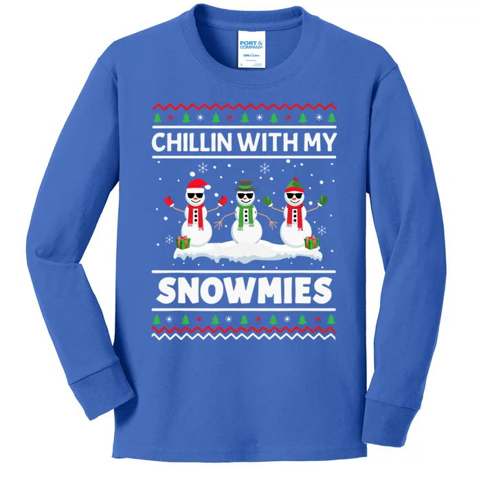 Christmas Snow Chillin With My Celebrating Snowmies Funny Gift Kids Long Sleeve Shirt